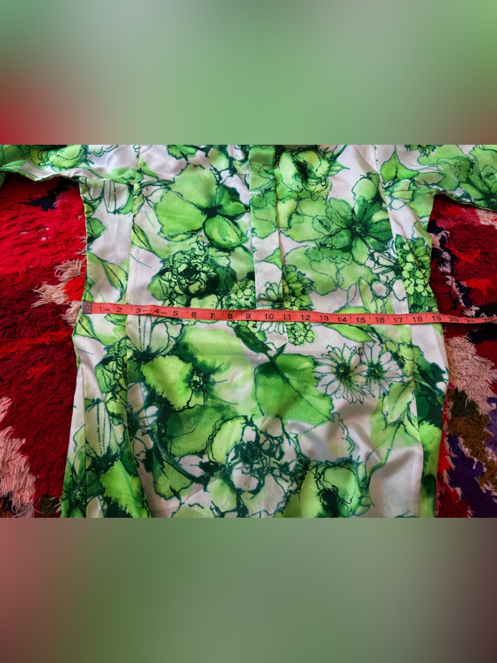 70s Vintage Handmade Bright Green Floral Maxi Shirt Dress Sz M - Picture 8 of 10